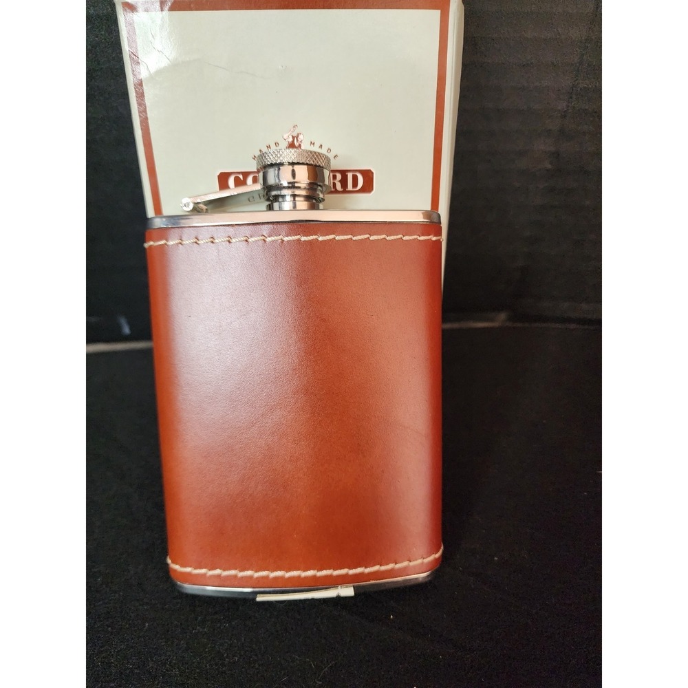 VINTAGE Concord Leather Bound Stainless Steel 6 Oz Flask  Made Hong Kong NOS